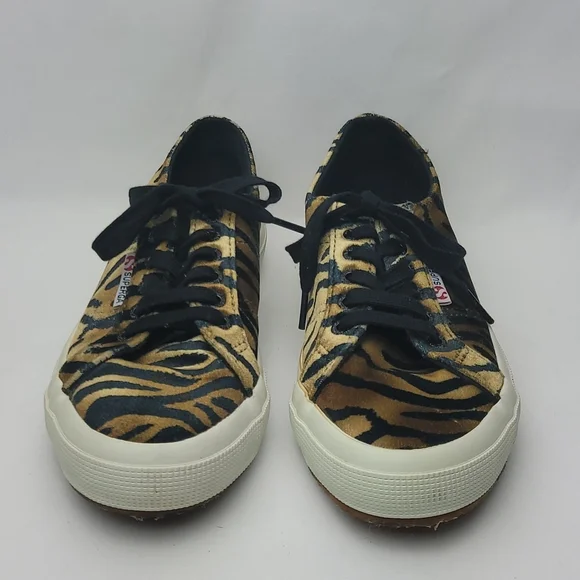Superga 2750 Fanvelw Velvet Cognac Zebra Animal Print Sneakers Lace Up Size 8 - Picture 3 of 13